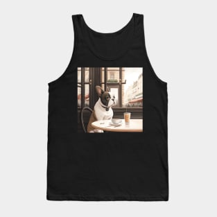 French Bull Dog in a French Bistro Coffee Illustration Tank Top